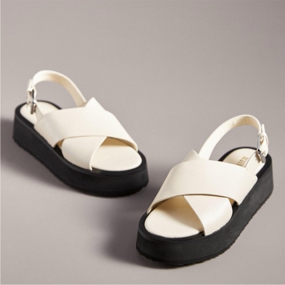NWOT Maeve ANTHROPOLOGIE The Chrissy Leather Platform Sandal in Cream Size 36